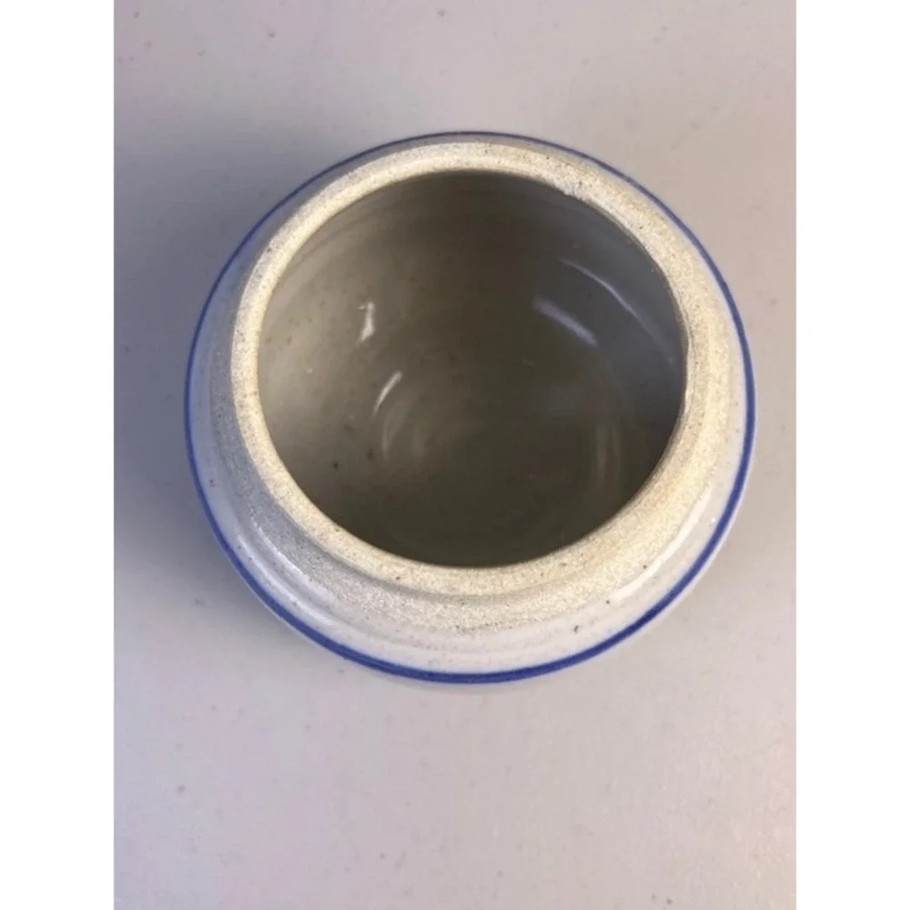 Studio Pottery Signed Small Speckled White Blue Stripe Bud Vase Stoneware 3in